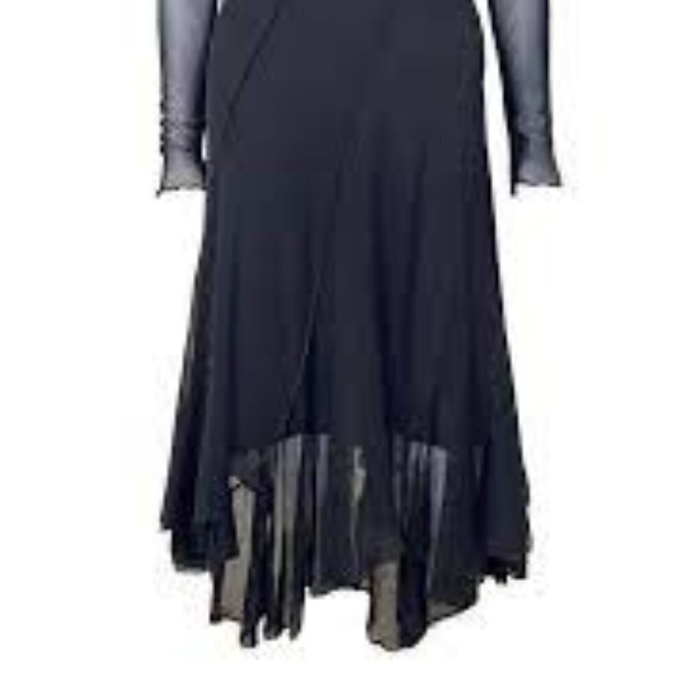 Fuzzi Black Mesh Long Sleeve Seamed Asymmetric Cocktail Shift Dress Size L - Picture 3 of 7